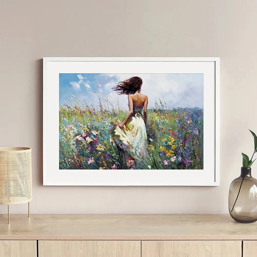 The Lady And The Wildflowers Framed Art Print The Lady And The Wildflowers Framed Art Print wall art product Leon Devenice