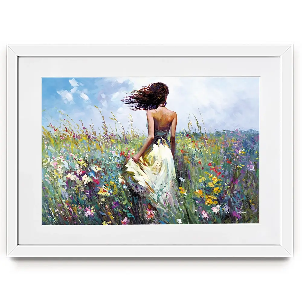 The Lady And The Wildflowers Framed Art Print The Lady And The Wildflowers Framed Art Print wall art product Leon Devenice
