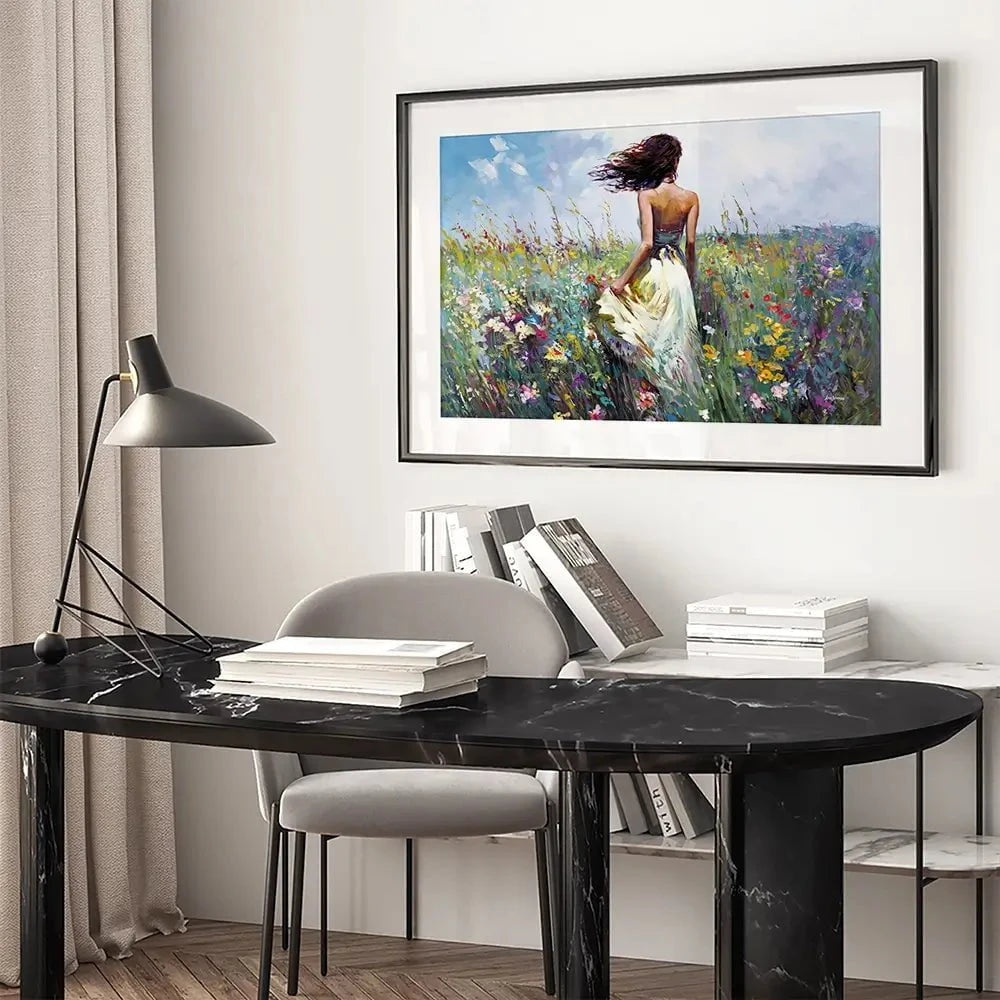 The Lady And The Wildflowers Framed Art Print The Lady And The Wildflowers Framed Art Print wall art product Leon Devenice
