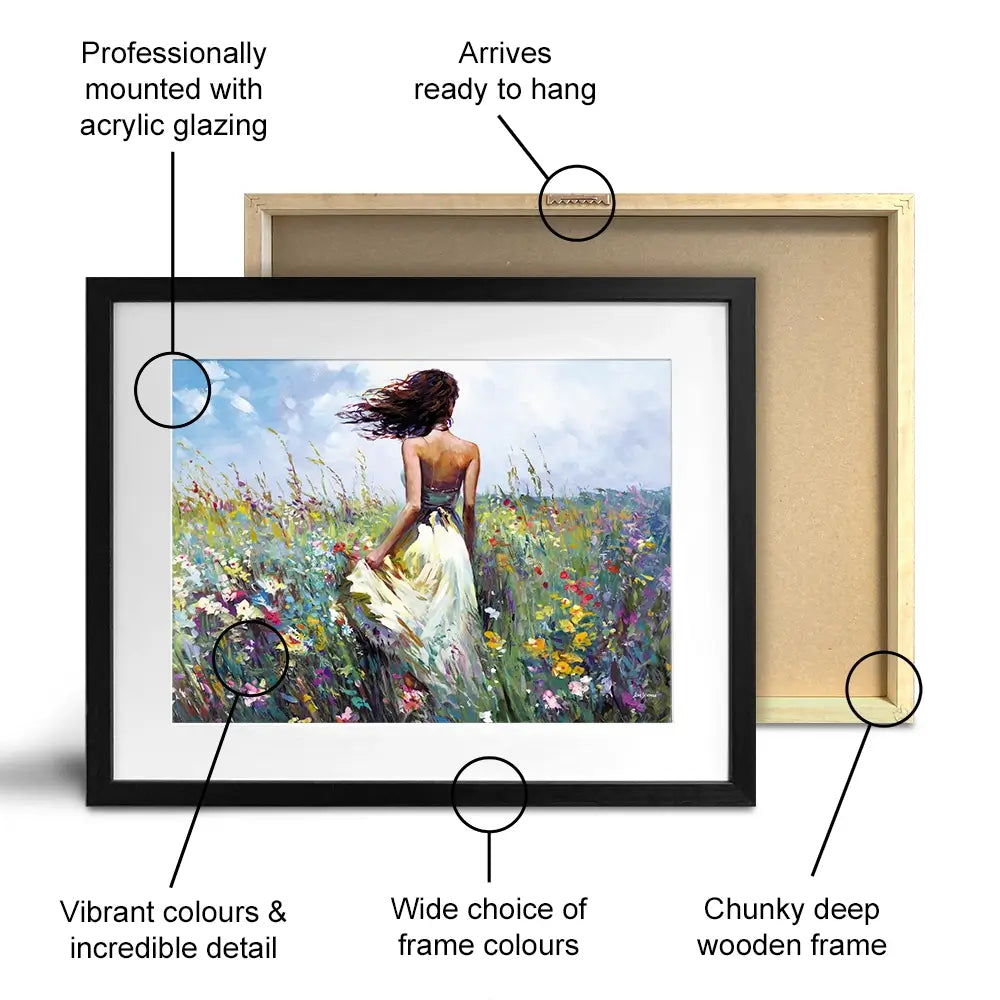 The Lady And The Wildflowers Framed Art Print The Lady And The Wildflowers Framed Art Print wall art product Leon Devenice