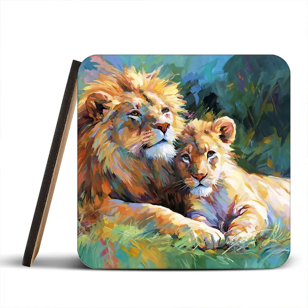 The Lions Embrace Coaster Set The Lions Embrace Coaster Set wall art product Art Print Shop