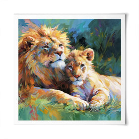 The Lions Embrace Square Art Print The Lions Embrace Square Art Print wall art product Art Print Shop