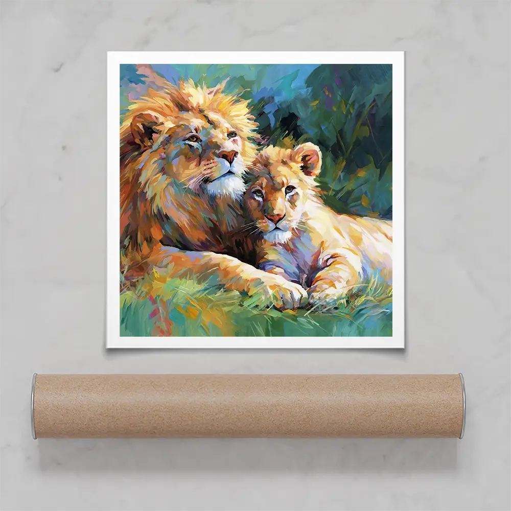 The Lions Embrace Square Art Print The Lions Embrace Square Art Print wall art product Art Print Shop