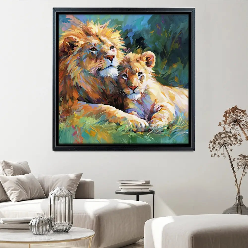The Lions Embrace Square Canvas Print The Lions Embrace Square Canvas Print wall art product Art Print Shop