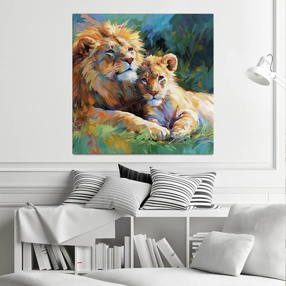 The Lions Embrace Square Canvas Print The Lions Embrace Square Canvas Print wall art product Art Print Shop