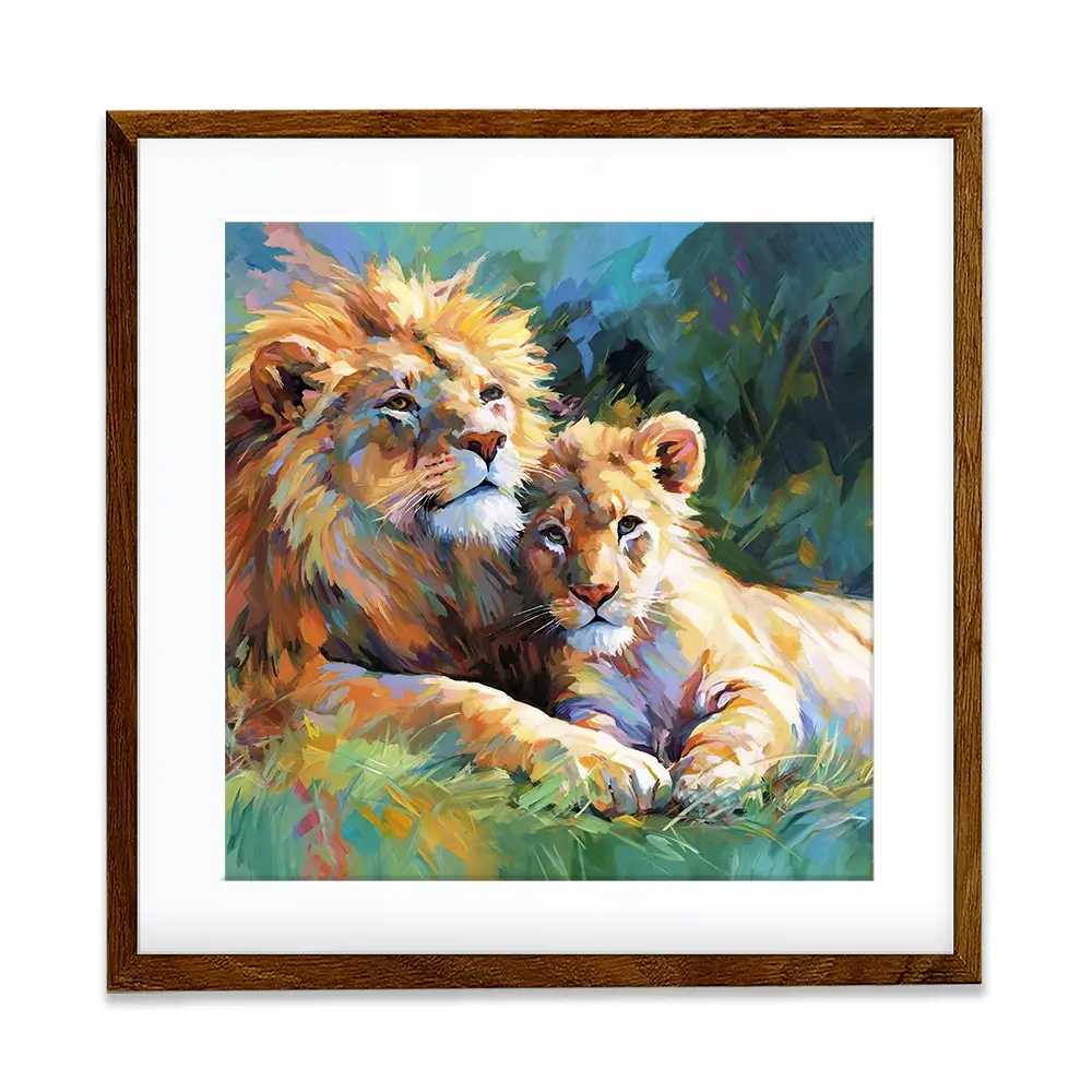 The Lions Embrace Square Framed Art Print The Lions Embrace Square Framed Art Print wall art product Art Print Shop