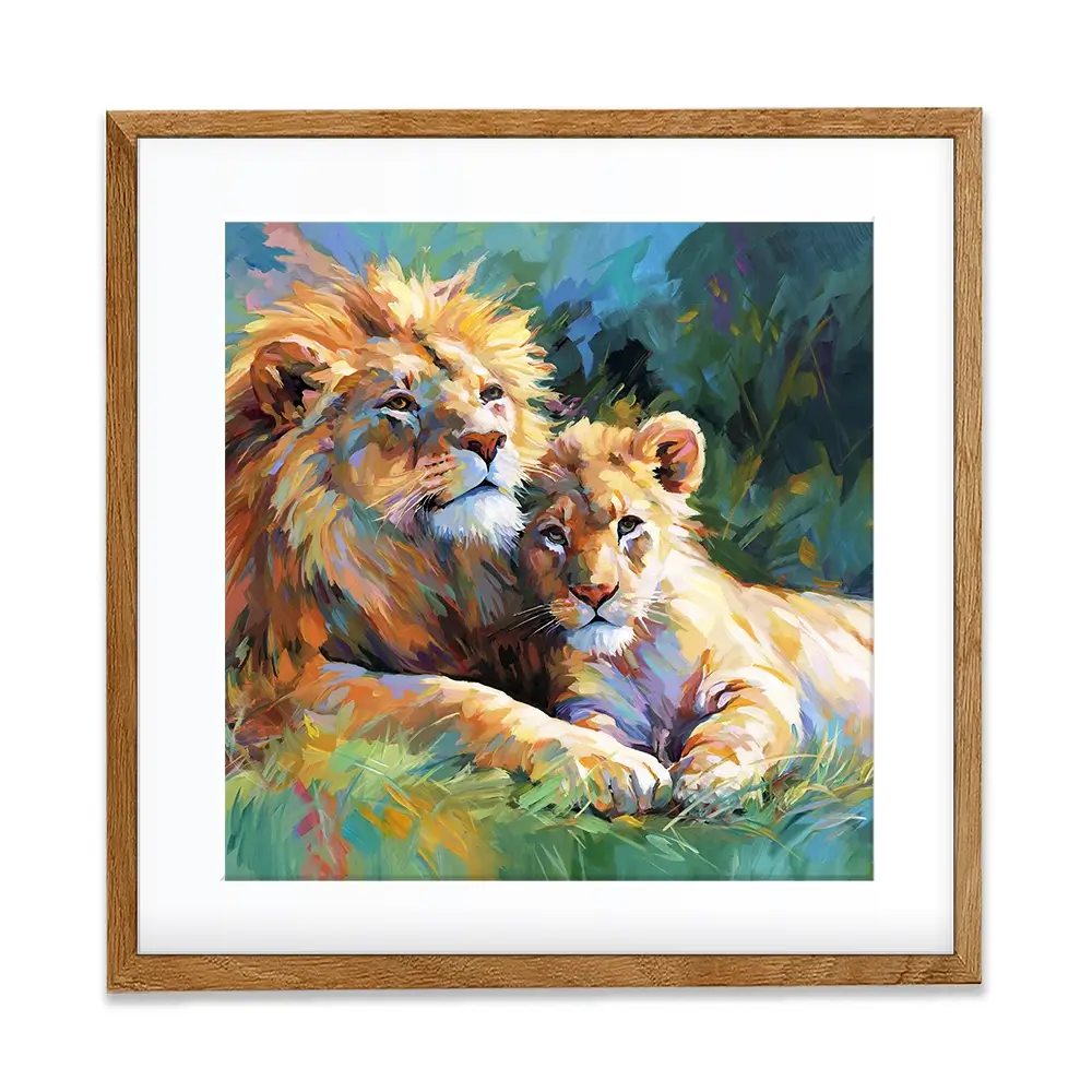 The Lions Embrace Square Framed Art Print The Lions Embrace Square Framed Art Print wall art product Art Print Shop