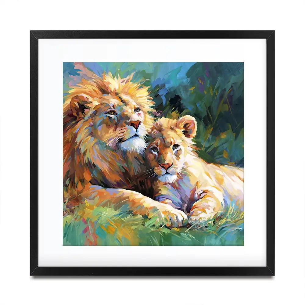 The Lions Embrace Square Framed Art Print The Lions Embrace Square Framed Art Print wall art product Art Print Shop
