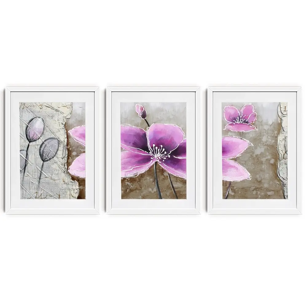 The Purple Pink Toned Flower Framed Art Print Trio The Purple Pink Toned Flower Framed Art Print Trio wall art product Art Print Shop