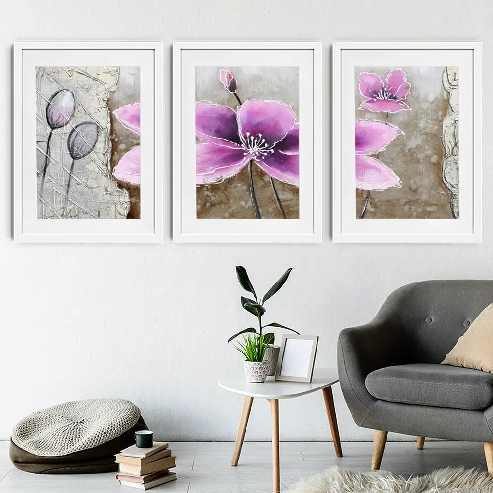 The Purple Pink Toned Flower Framed Art Print Trio The Purple Pink Toned Flower Framed Art Print Trio wall art product Art Print Shop