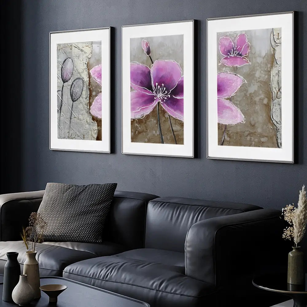The Purple Pink Toned Flower Framed Art Print Trio The Purple Pink Toned Flower Framed Art Print Trio wall art product Art Print Shop