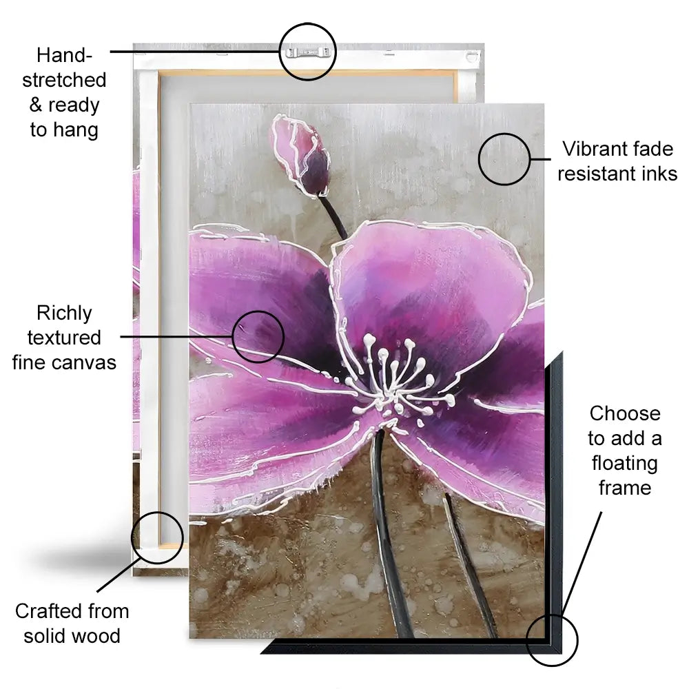 The Purple Pink Toned Flower Trio Canvas Print The Purple Pink Toned Flower Trio Canvas Print wall art product JS CHENYU ARTS / Shutterstock