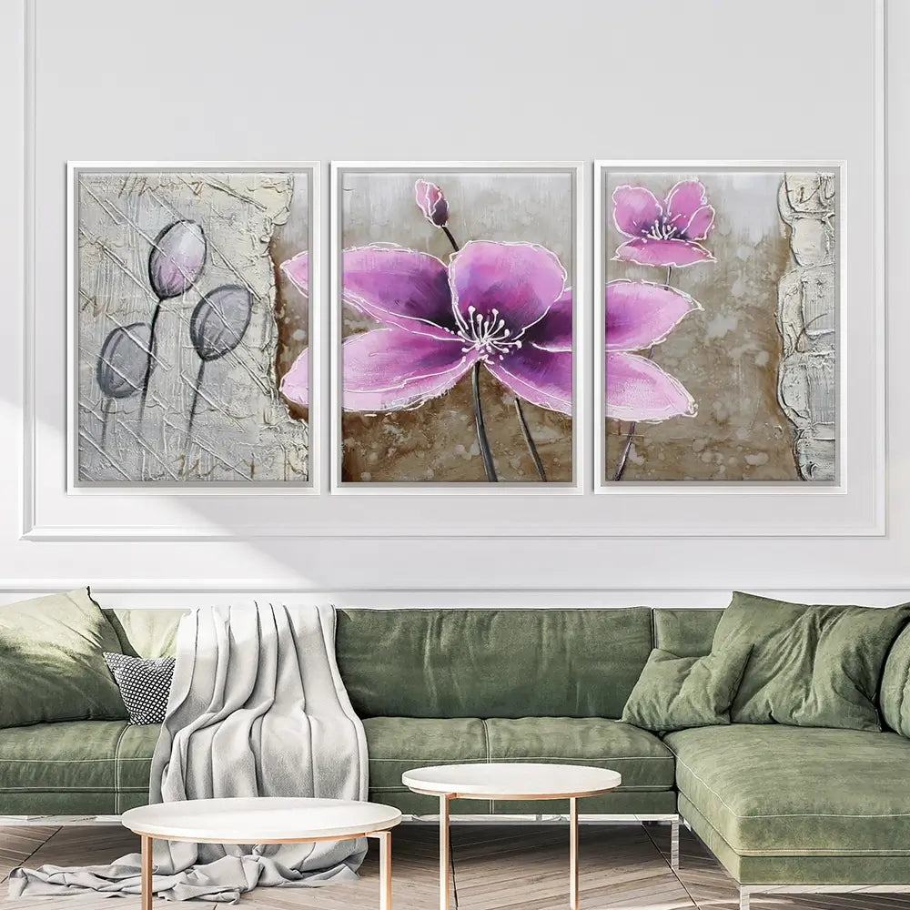 The Purple Pink Toned Flower Trio Canvas Print The Purple Pink Toned Flower Trio Canvas Print wall art product JS CHENYU ARTS / Shutterstock