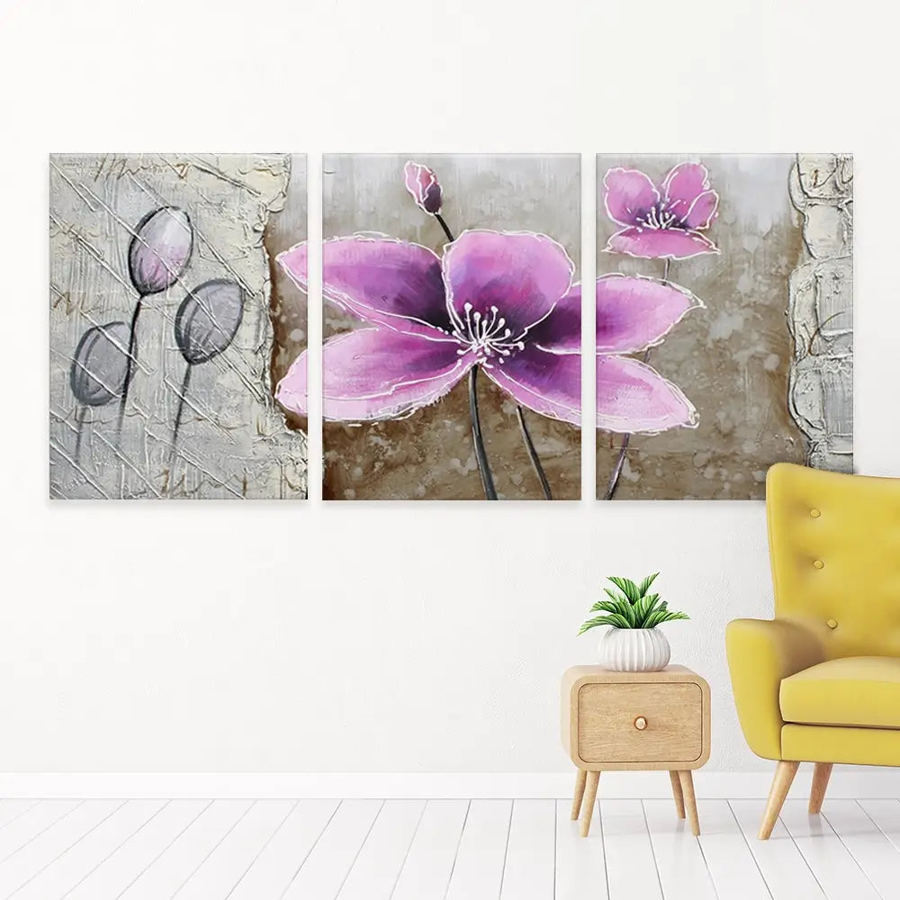 The Purple Pink Toned Flower Trio Canvas Print The Purple Pink Toned Flower Trio Canvas Print wall art product JS CHENYU ARTS / Shutterstock