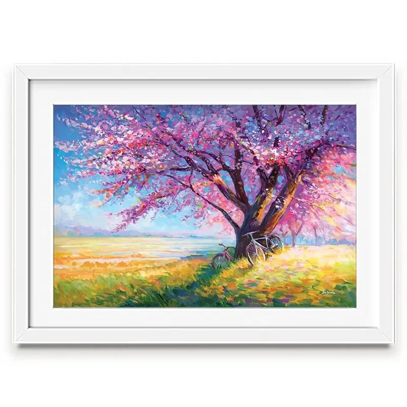 The Sweet Romance Of Cherry Blossom Trees Framed Art Print The Sweet Romance Of Cherry Blossom Trees Framed Art Print wall art product Leon Devenice