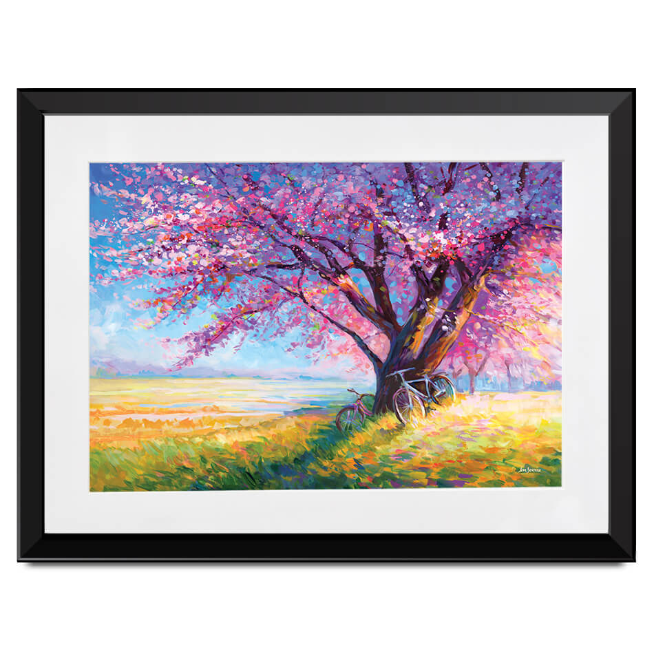The Sweet Romance Of Cherry Blossom Trees Framed Art Print The Sweet Romance Of Cherry Blossom Trees Framed Art Print wall art product Leon Devenice