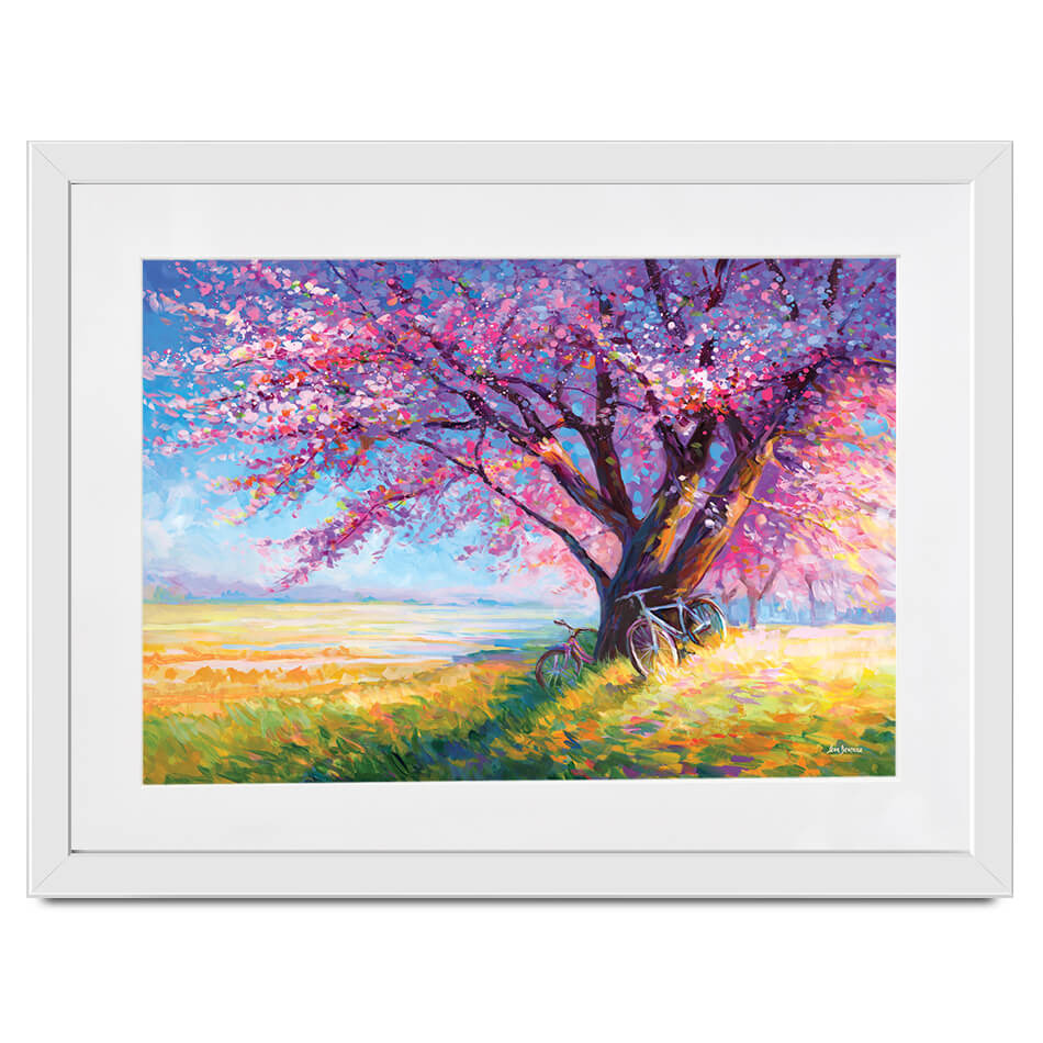 The Sweet Romance Of Cherry Blossom Trees Framed Art Print The Sweet Romance Of Cherry Blossom Trees Framed Art Print wall art product Leon Devenice