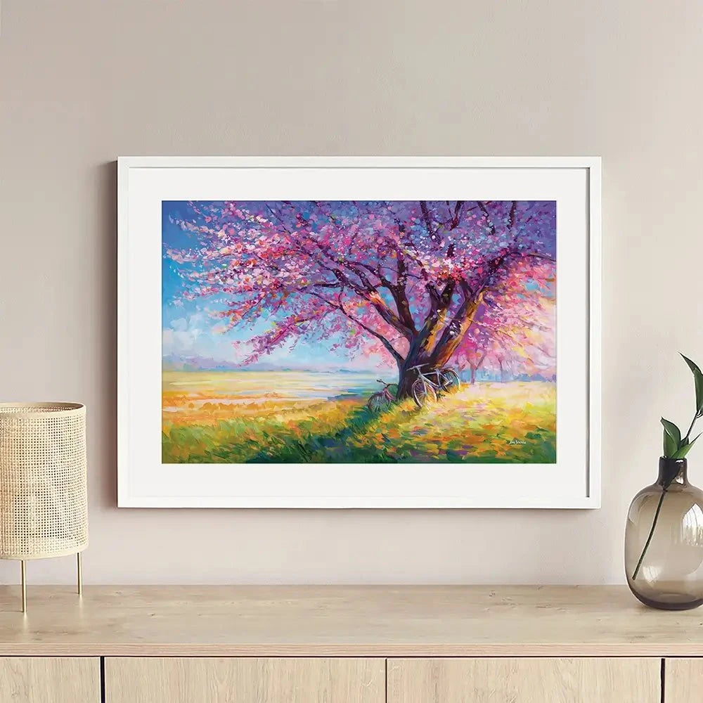 The Sweet Romance Of Cherry Blossom Trees Framed Art Print The Sweet Romance Of Cherry Blossom Trees Framed Art Print wall art product Leon Devenice