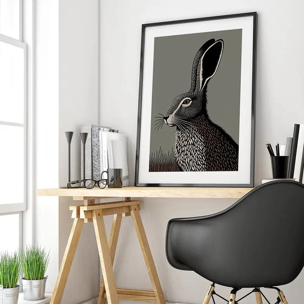The Watchful Hare Framed Art Print The Watchful Hare Framed Art Print wall art product P & M Print Gallery
