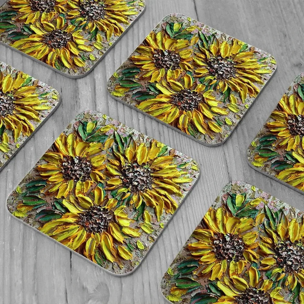 Three Happy Sunflowers Coaster Set Three Happy Sunflowers Coaster Set wall art product Nada Khatib