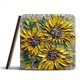 Three Happy Sunflowers Coaster Set Three Happy Sunflowers Coaster Set wall art product Nada Khatib