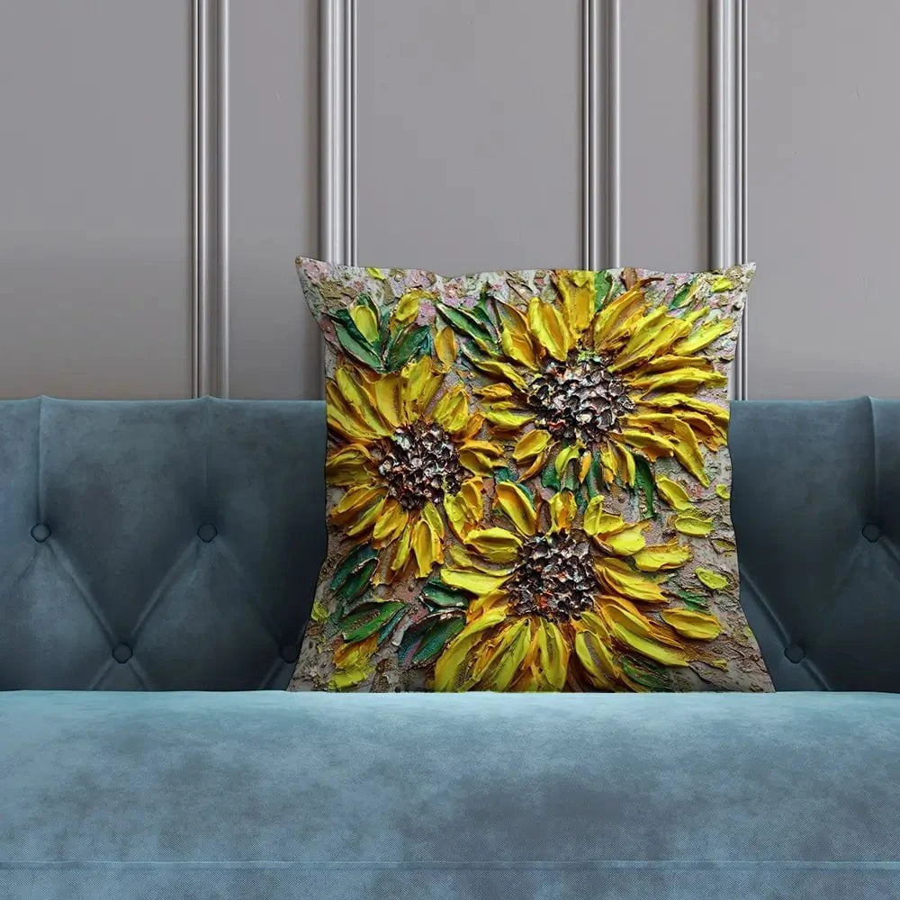 Three Happy Sunflowers Cushion Three Happy Sunflowers Cushion wall art product Nada Khatib