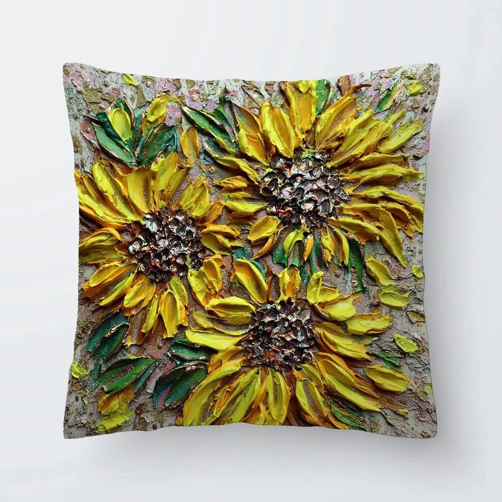 Three Happy Sunflowers Cushion Three Happy Sunflowers Cushion wall art product Nada Khatib