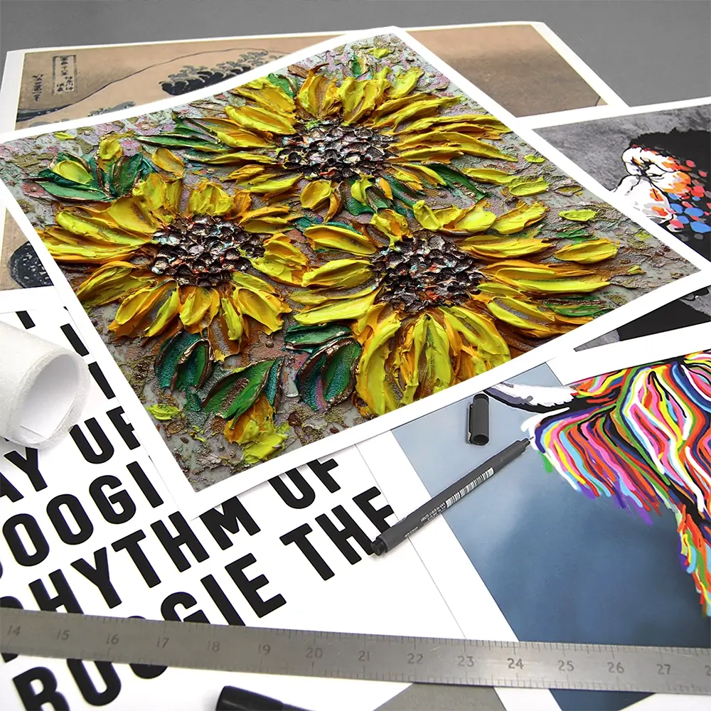 Three Happy Sunflowers Square Art Print Three Happy Sunflowers Square Art Print wall art product Nada Khatib