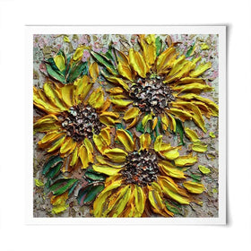Three Happy Sunflowers Square Art Print Three Happy Sunflowers Square Art Print wall art product Nada Khatib