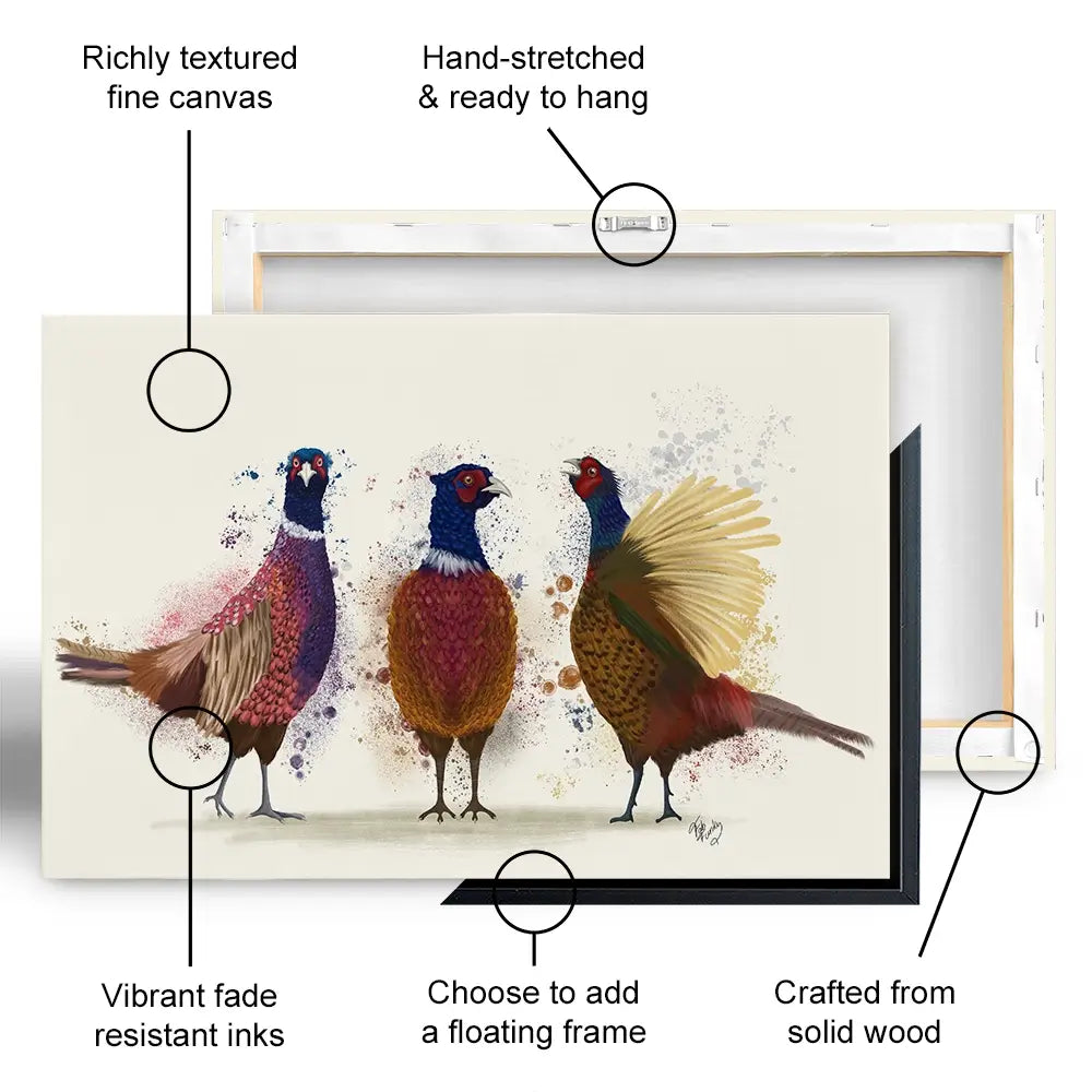 Three Pheasants Canvas Print Three Pheasants Canvas Print wall art product Fab Funky
