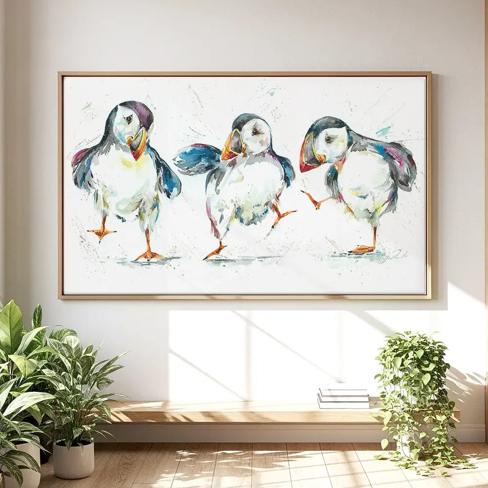 Three Puffins Oversized Canvas Print Three Puffins Oversized Canvas Print wall art product Art Print Shop
