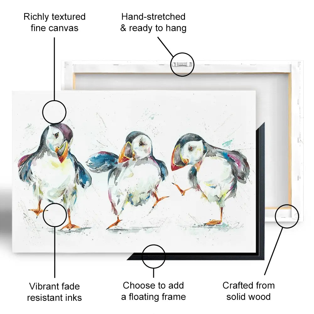 Three Puffins Oversized Canvas Print Three Puffins Oversized Canvas Print wall art product Nicola Jane Rowles