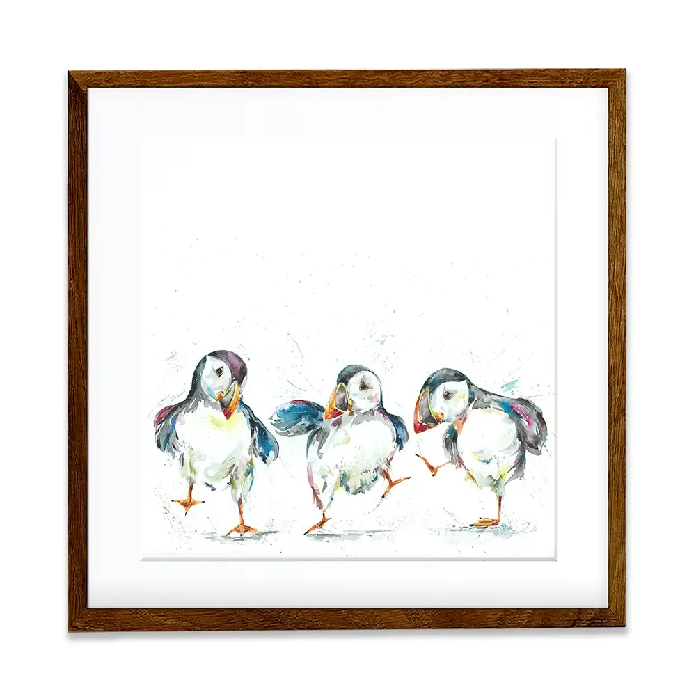 Three Puffins Square Framed Art Print Three Puffins Square Framed Art Print wall art product Nicola Jane Rowles