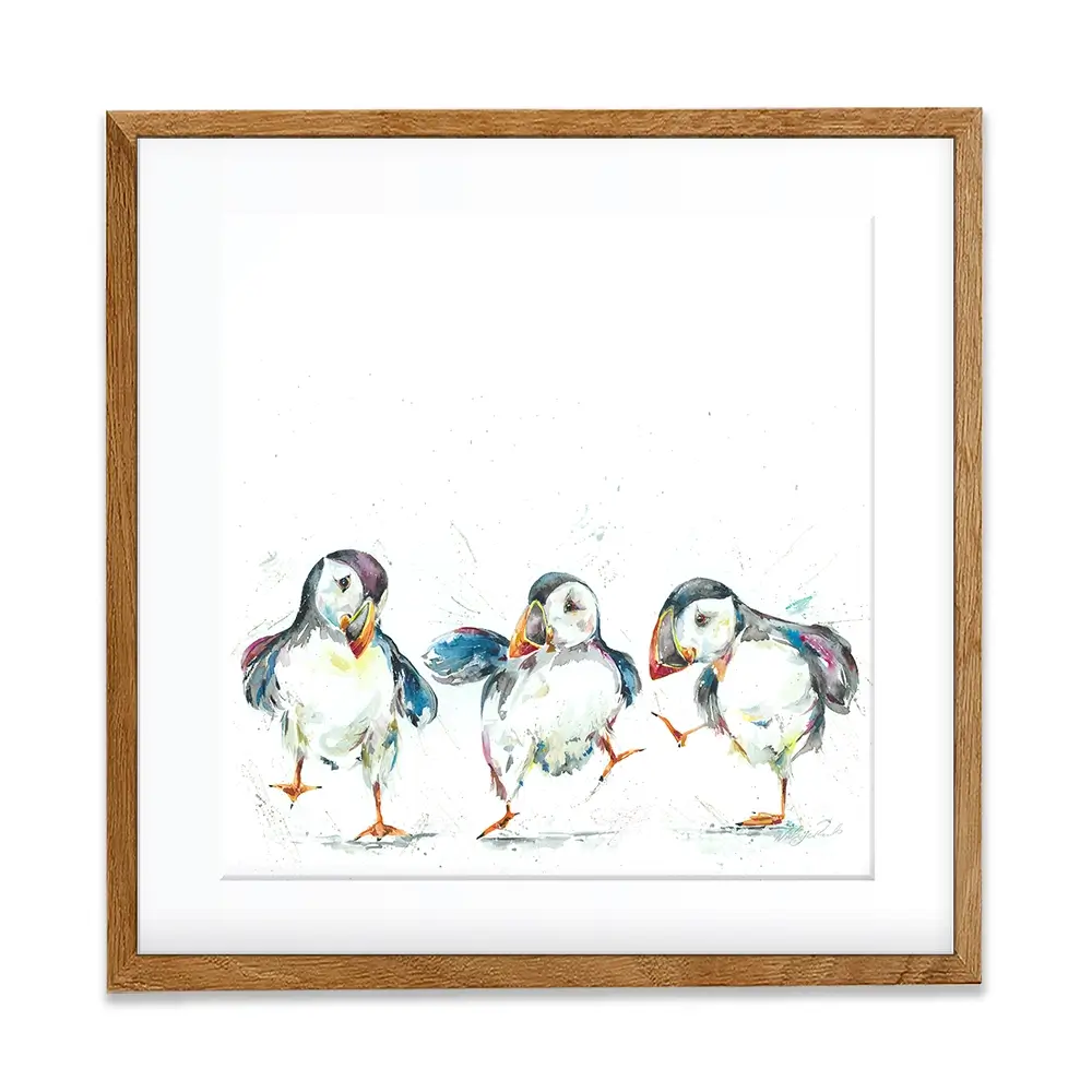 Three Puffins Square Framed Art Print Three Puffins Square Framed Art Print wall art product Nicola Jane Rowles