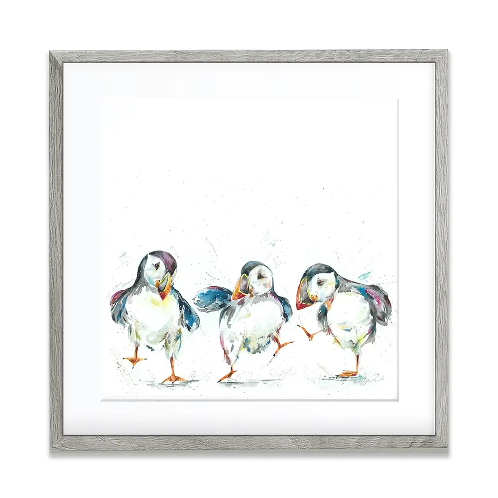 Three Puffins Square Framed Art Print Three Puffins Square Framed Art Print wall art product Nicola Jane Rowles