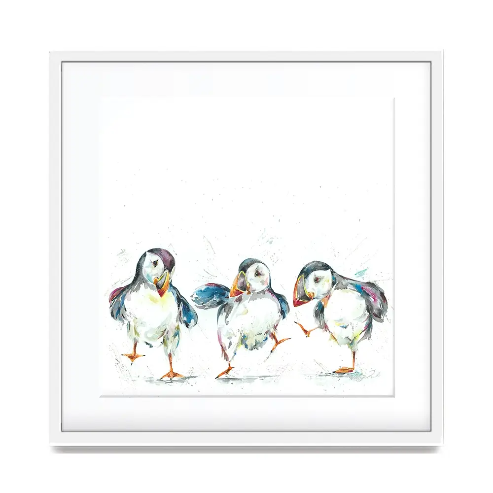 Three Puffins Square Framed Art Print Three Puffins Square Framed Art Print wall art product Nicola Jane Rowles