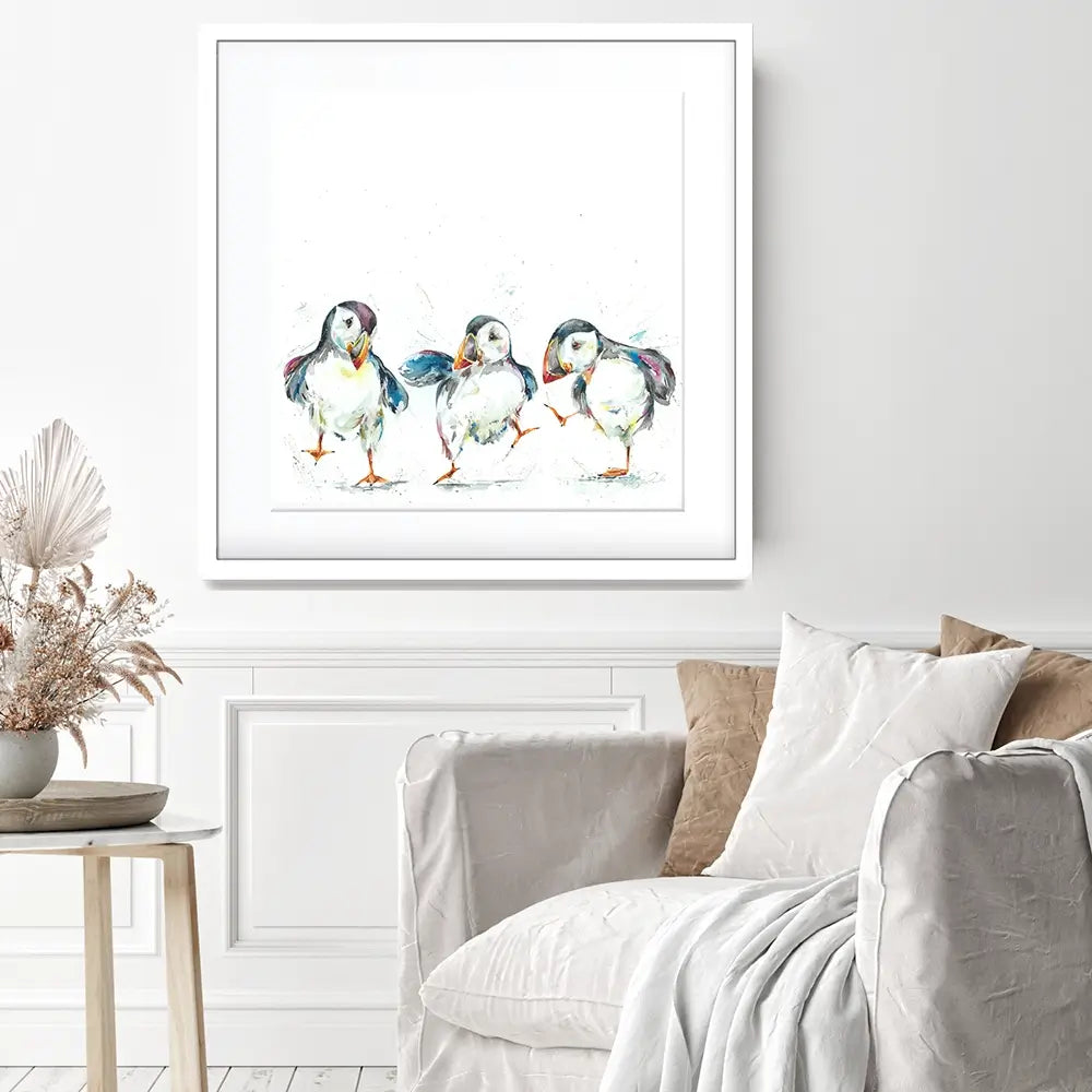 Three Puffins Square Framed Art Print Three Puffins Square Framed Art Print wall art product Nicola Jane Rowles