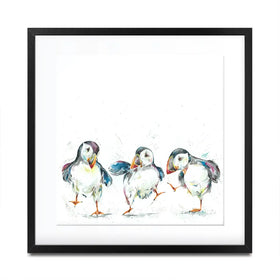 Three Puffins Square Framed Art Print Three Puffins Square Framed Art Print wall art product Nicola Jane Rowles