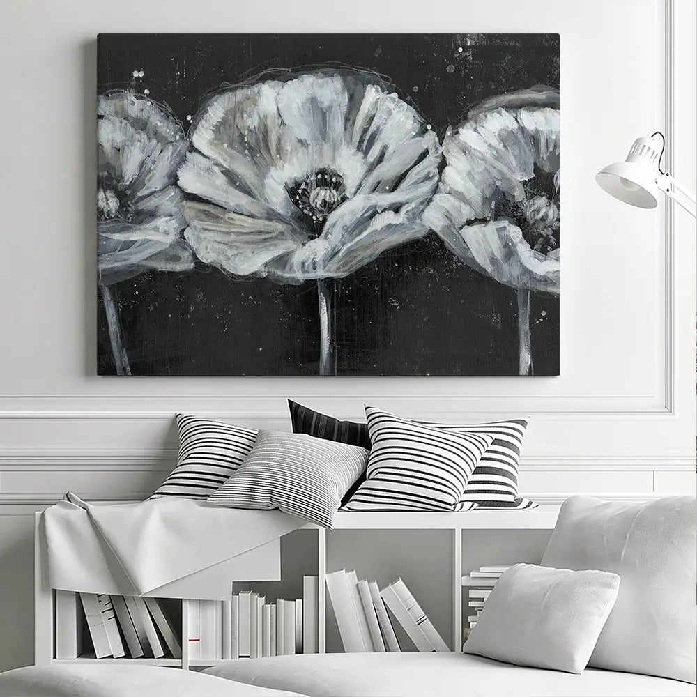 Three White Flowers Canvas Print Three White Flowers Canvas Print wall art product Jennifer Goldberger