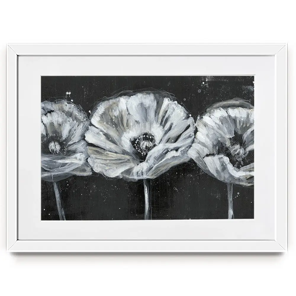 Three White Flowers Framed Art Print Three White Flowers Framed Art Print wall art product Jennifer Goldberger