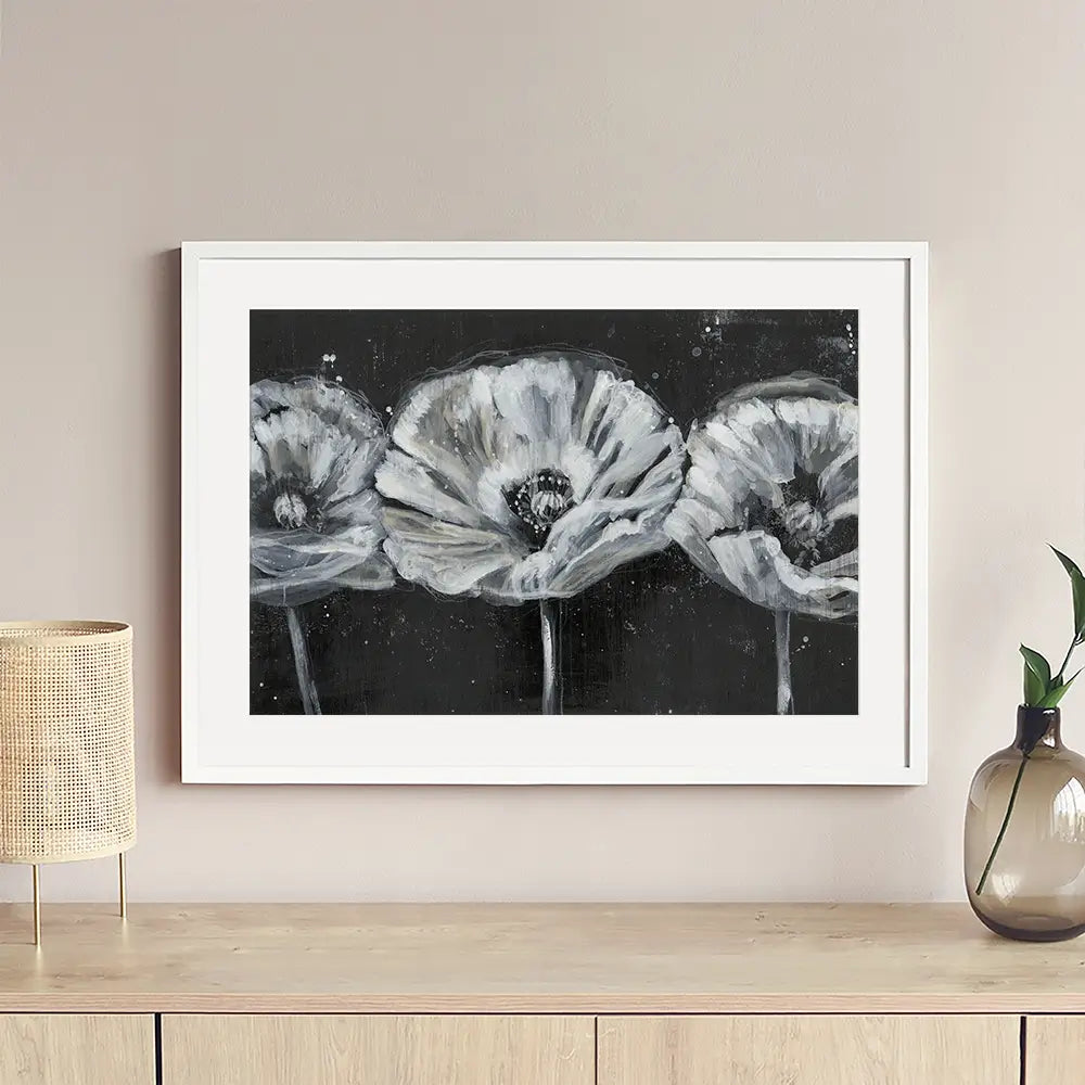 Three White Flowers Framed Art Print Three White Flowers Framed Art Print wall art product Jennifer Goldberger