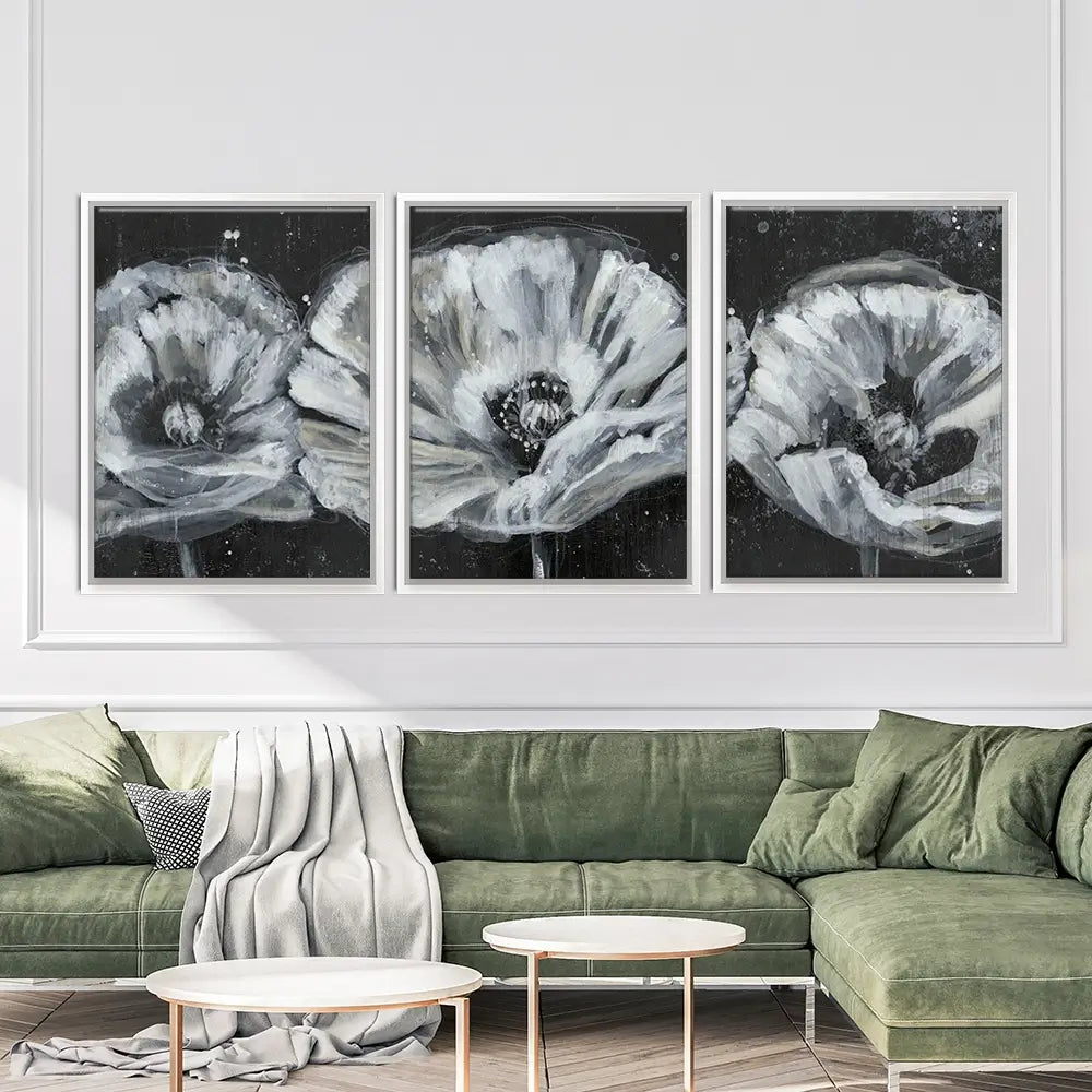 Three White Flowers Trio Canvas Print Three White Flowers Trio Canvas Print wall art product Jennifer Goldberger