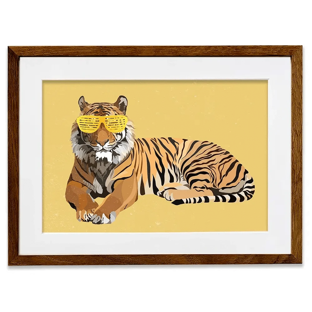 Tiger In Yellow Framed Art Print Tiger In Yellow Framed Art Print wall art product Sarah Manovski