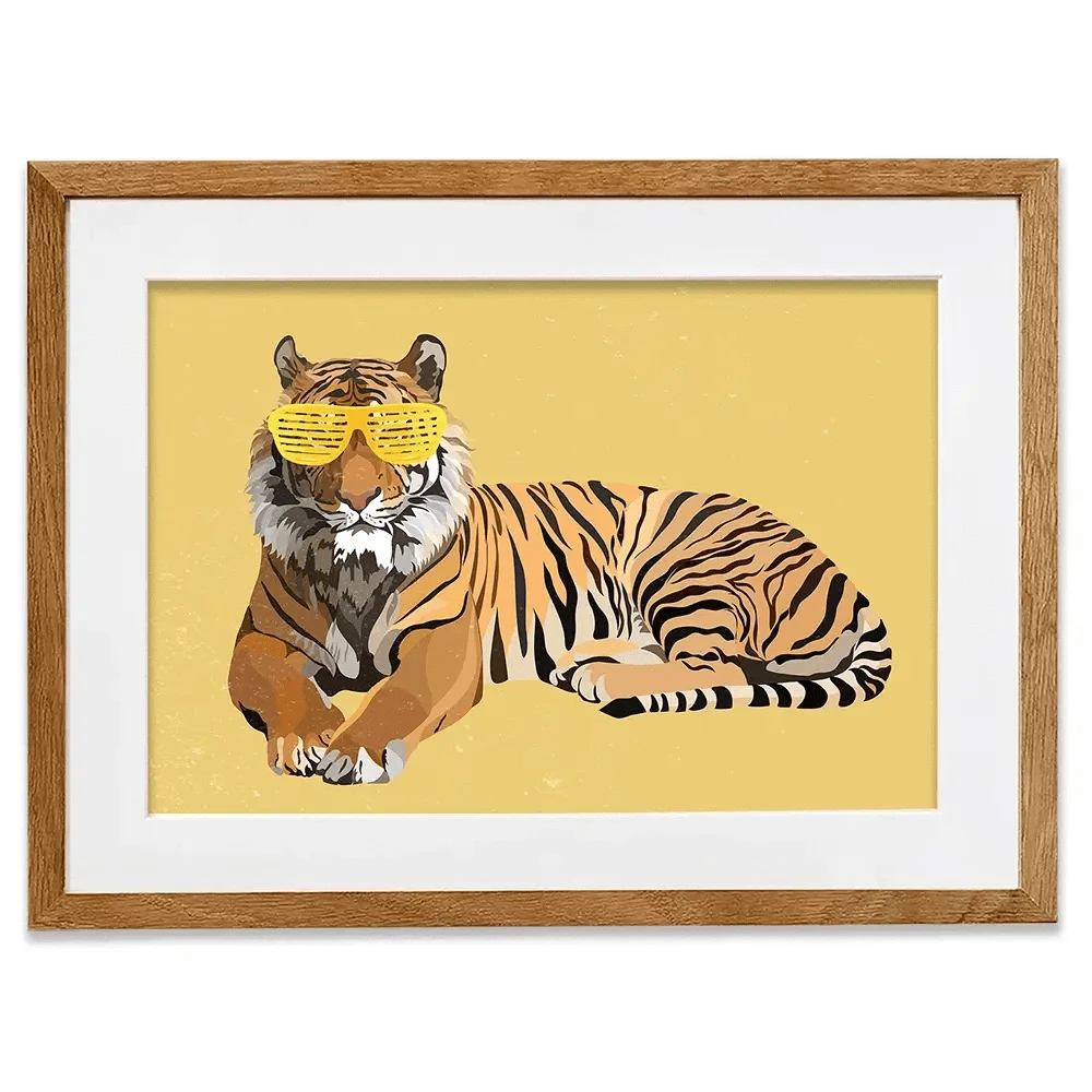 Tiger In Yellow Framed Art Print Tiger In Yellow Framed Art Print wall art product Sarah Manovski