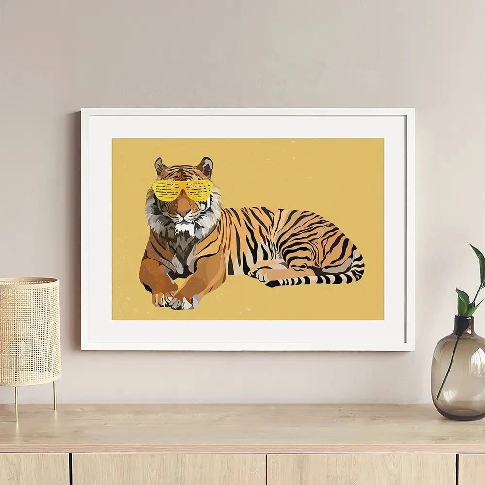 Tiger In Yellow Framed Art Print Tiger In Yellow Framed Art Print wall art product Sarah Manovski