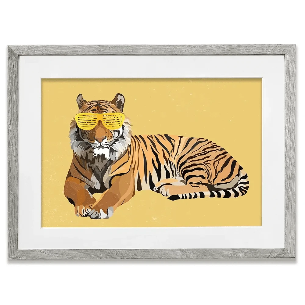 Tiger In Yellow Framed Art Print Tiger In Yellow Framed Art Print wall art product Sarah Manovski