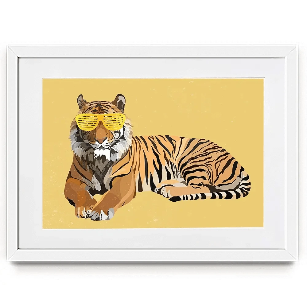 Tiger In Yellow Framed Art Print Tiger In Yellow Framed Art Print wall art product Sarah Manovski