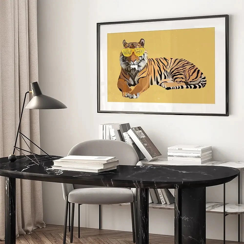 Tiger In Yellow Framed Art Print Tiger In Yellow Framed Art Print wall art product Sarah Manovski