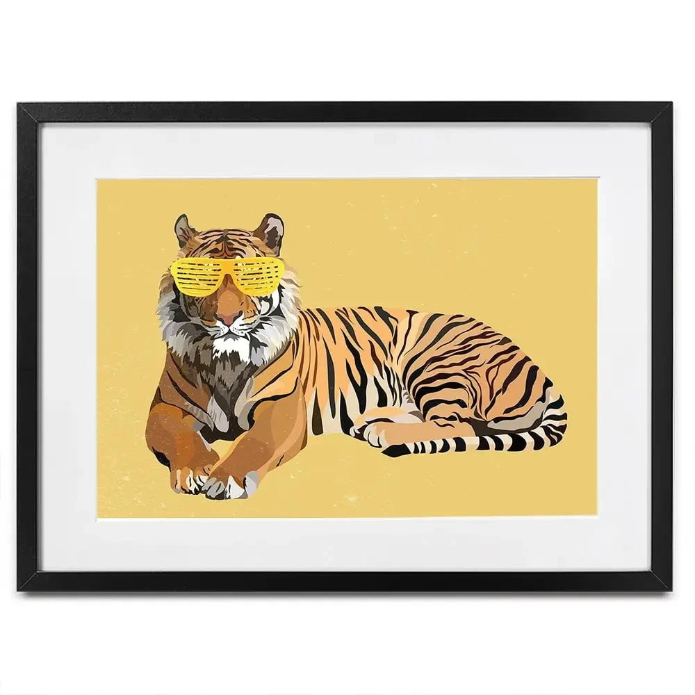 Tiger In Yellow Framed Art Print Tiger In Yellow Framed Art Print wall art product Sarah Manovski