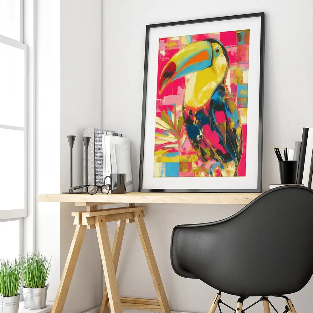 Toucan In Hot Pink Framed Art Print Toucan In Hot Pink Framed Art Print wall art product Chromatic Storm Studio